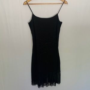 Vintage BYER TOO! 90s Black Dress Scoop Neck with Mesh & Beading Size Medium